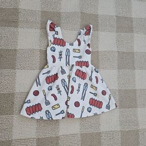 White Dress with Red and Blue BBQ Print